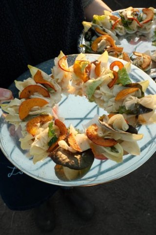 Chicorée-Schiffchen mit Gurke und Kürbis