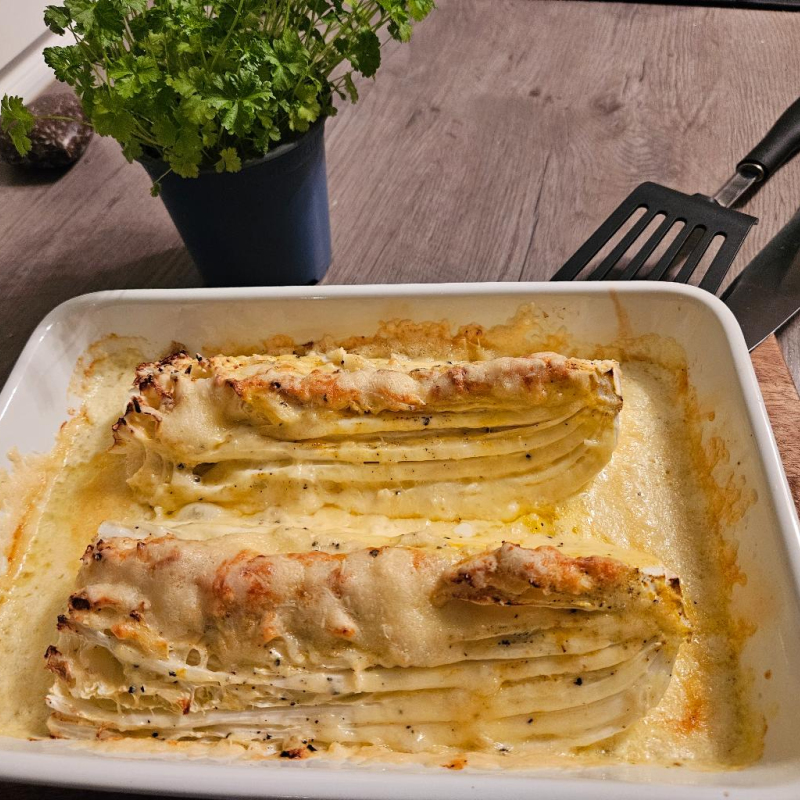 Chinakohl, überbacken mit Sahnesoße