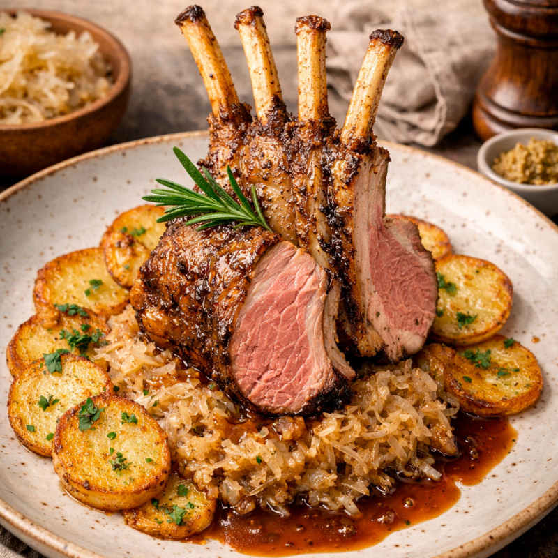 Lammkoteletts auf geschmortem Sauerkraut